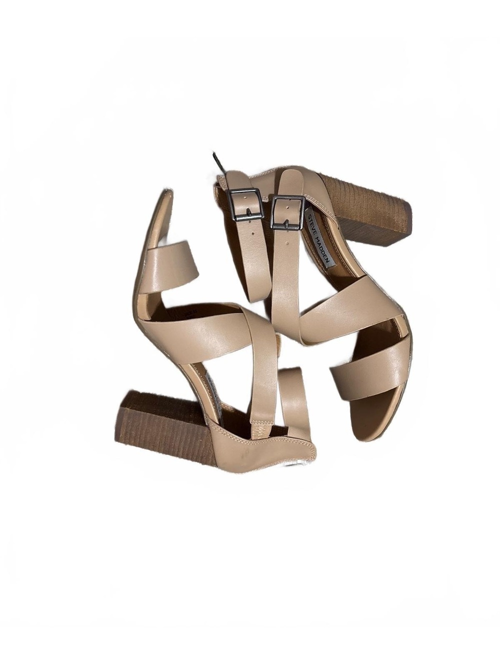 Steve Madden Womens Size 8.5 Sundance Tan Leather Strappy Block Heel Sandals Zip